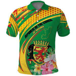 Personalized République du Congo Polo Shirt Happy Republic Day - Grunge Style - African Pride