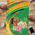 Congo Republic Day Puzzle Coat Of Arms With Tropical Flower