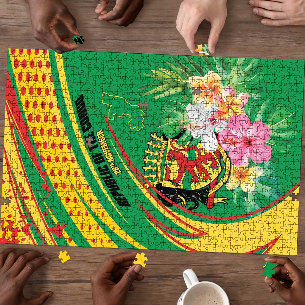 Congo Republic Day Puzzle Coat Of Arms With Tropical Flower