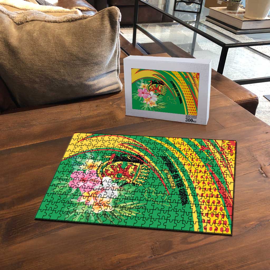 Congo Republic Day Puzzle Coat Of Arms With Tropical Flower