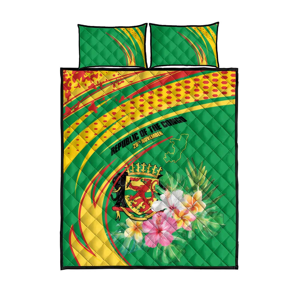 République du Congo Quilt Bed Set Happy Republic Day - Grunge Style - African Pride