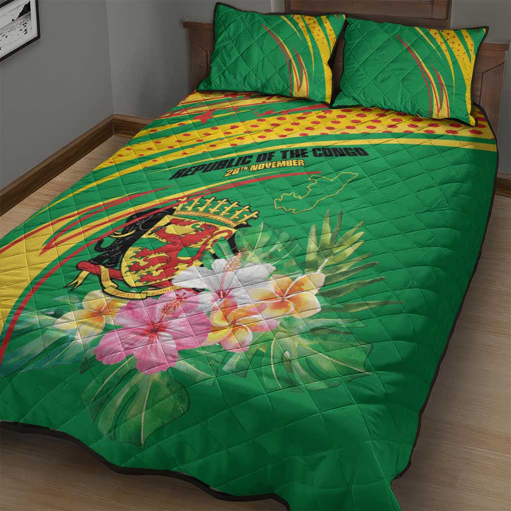 République du Congo Quilt Bed Set Happy Republic Day - Grunge Style - African Pride