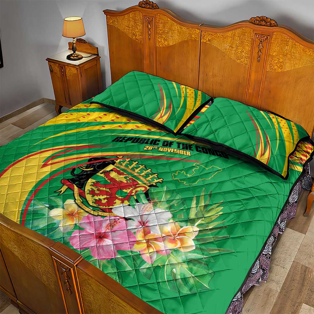 République du Congo Quilt Bed Set Happy Republic Day - Grunge Style - African Pride