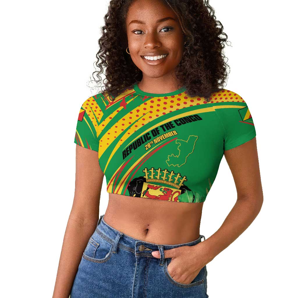 Personalized République du Congo Raglan Cropped T shirt Happy Republic Day - Grunge Style - African Pride