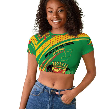 Personalized République du Congo Raglan Cropped T shirt Happy Republic Day - Grunge Style - African Pride