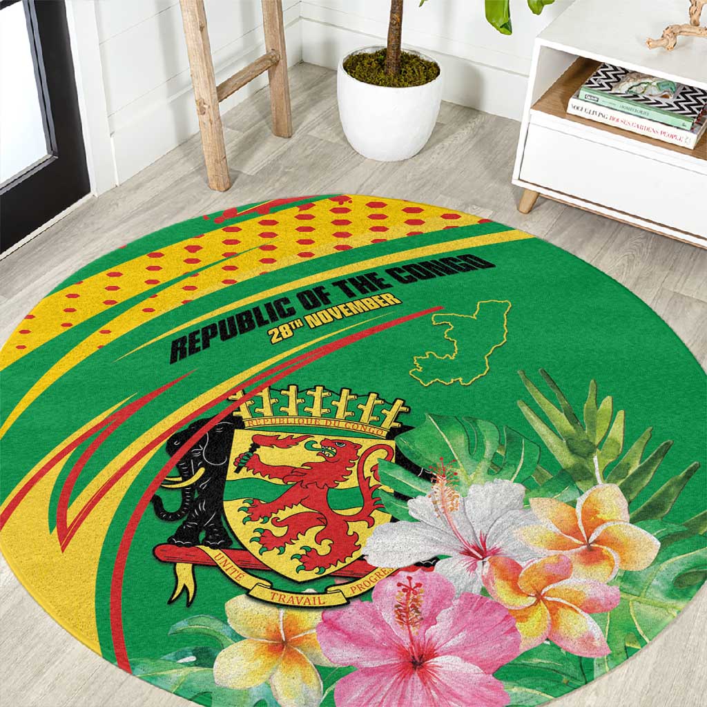 République du Congo Round Carpet Happy Republic Day - Grunge Style - African Pride