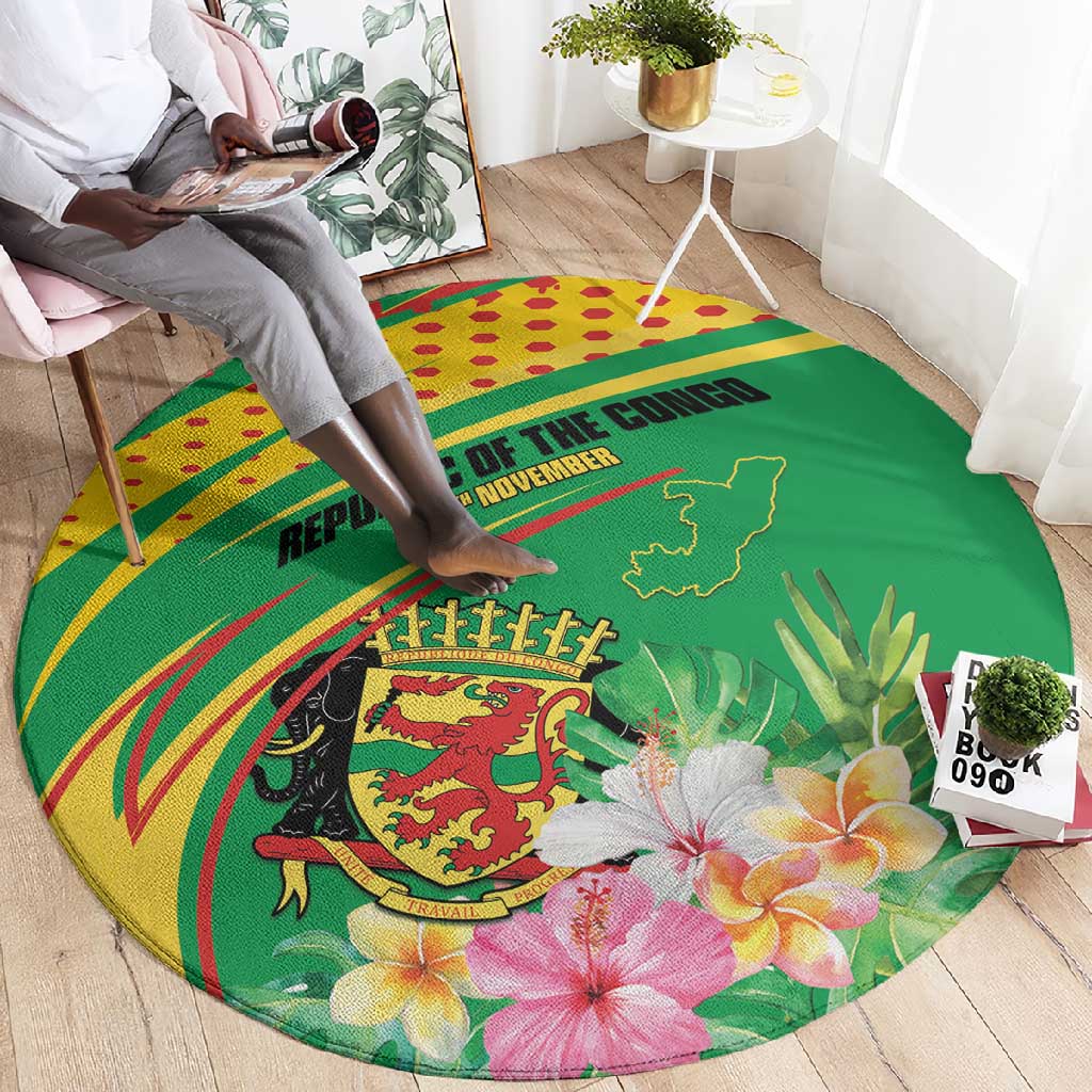 République du Congo Round Carpet Happy Republic Day - Grunge Style - African Pride