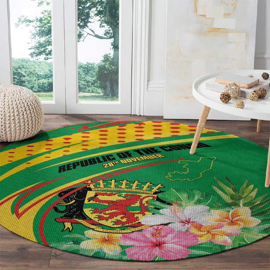 République du Congo Round Carpet Happy Republic Day - Grunge Style - African Pride