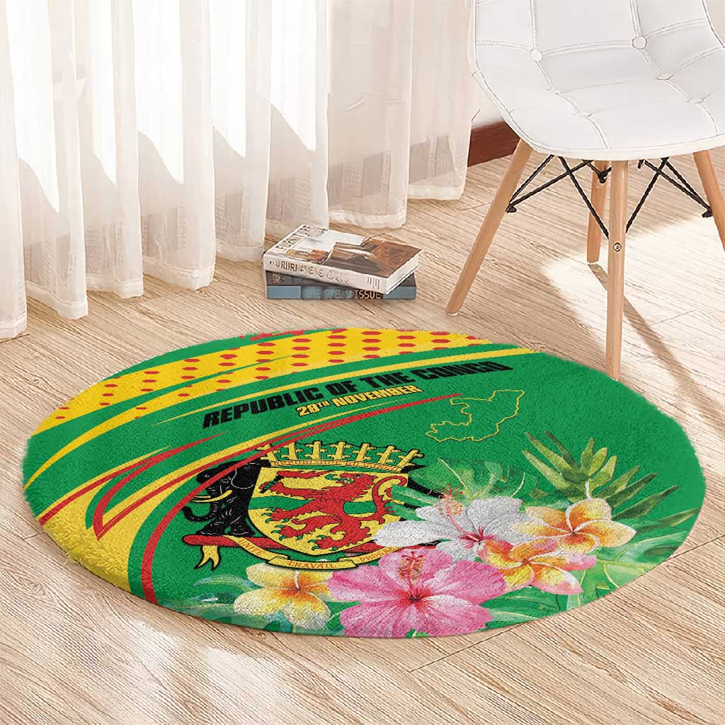 République du Congo Round Carpet Happy Republic Day - Grunge Style - African Pride