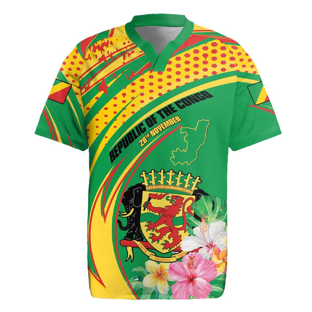Personalized République du Congo Rugby Jersey Happy Republic Day - Grunge Style - African Pride