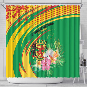 République du Congo Shower Curtain Happy Republic Day - Grunge Style - African Pride