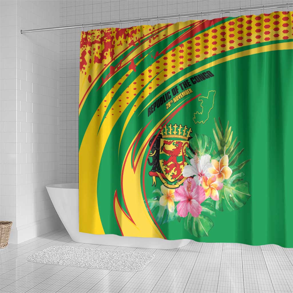 République du Congo Shower Curtain Happy Republic Day - Grunge Style - African Pride