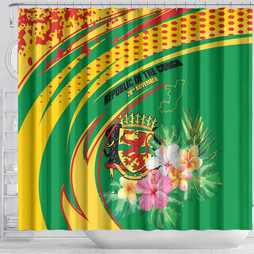 République du Congo Shower Curtain Happy Republic Day - Grunge Style - African Pride
