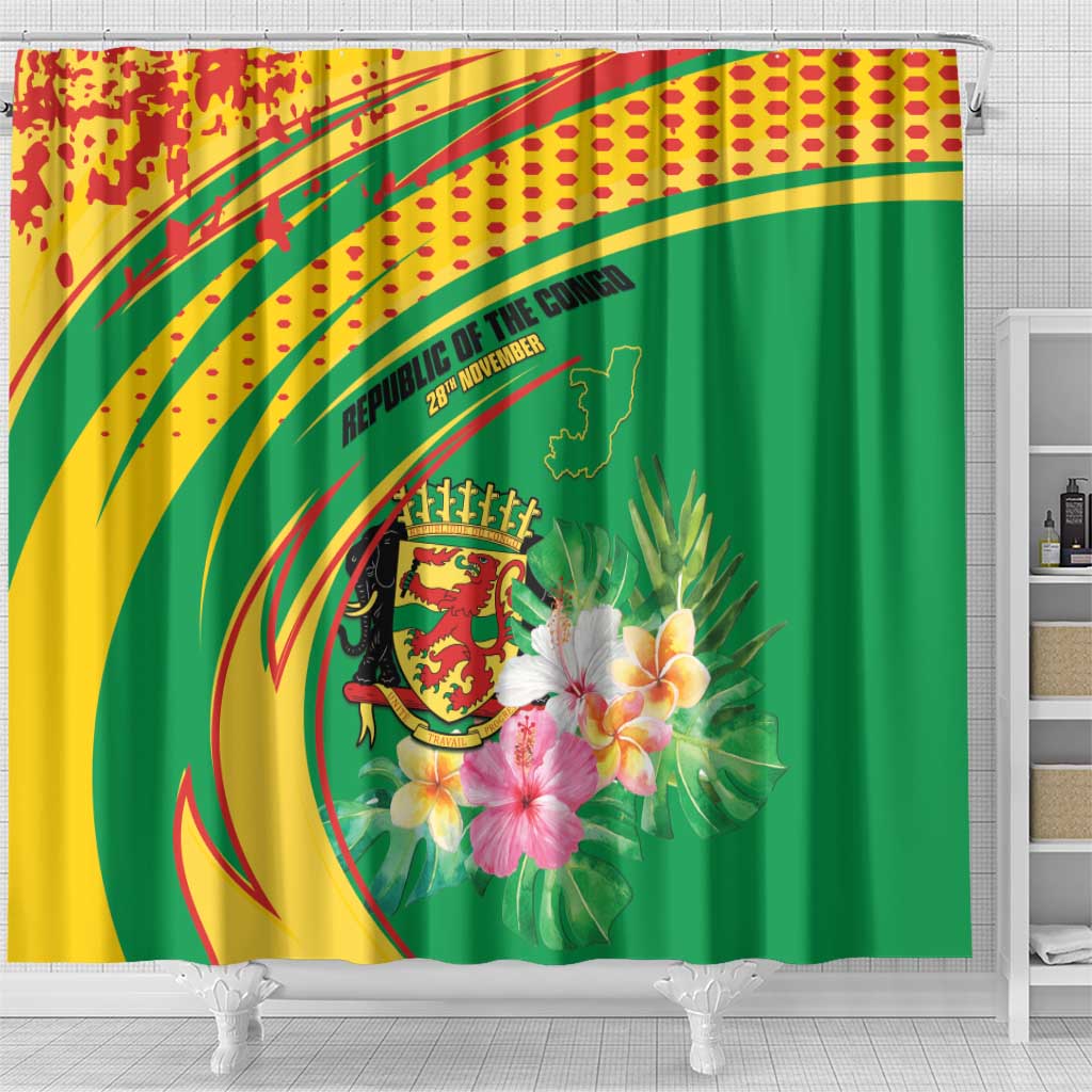 République du Congo Shower Curtain Happy Republic Day - Grunge Style - African Pride