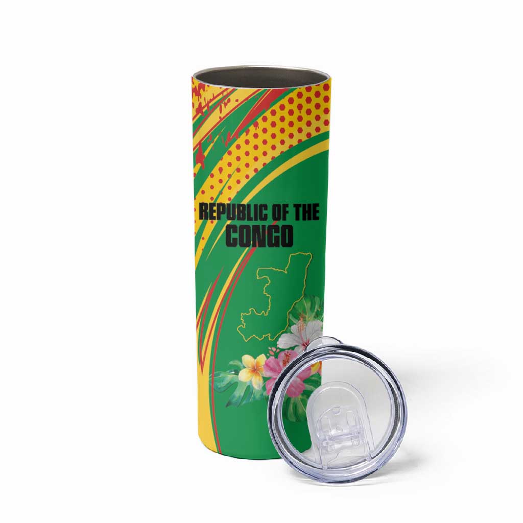 Personalized République du Congo Skinny Tumbler Happy Republic Day - Grunge Style - African Pride