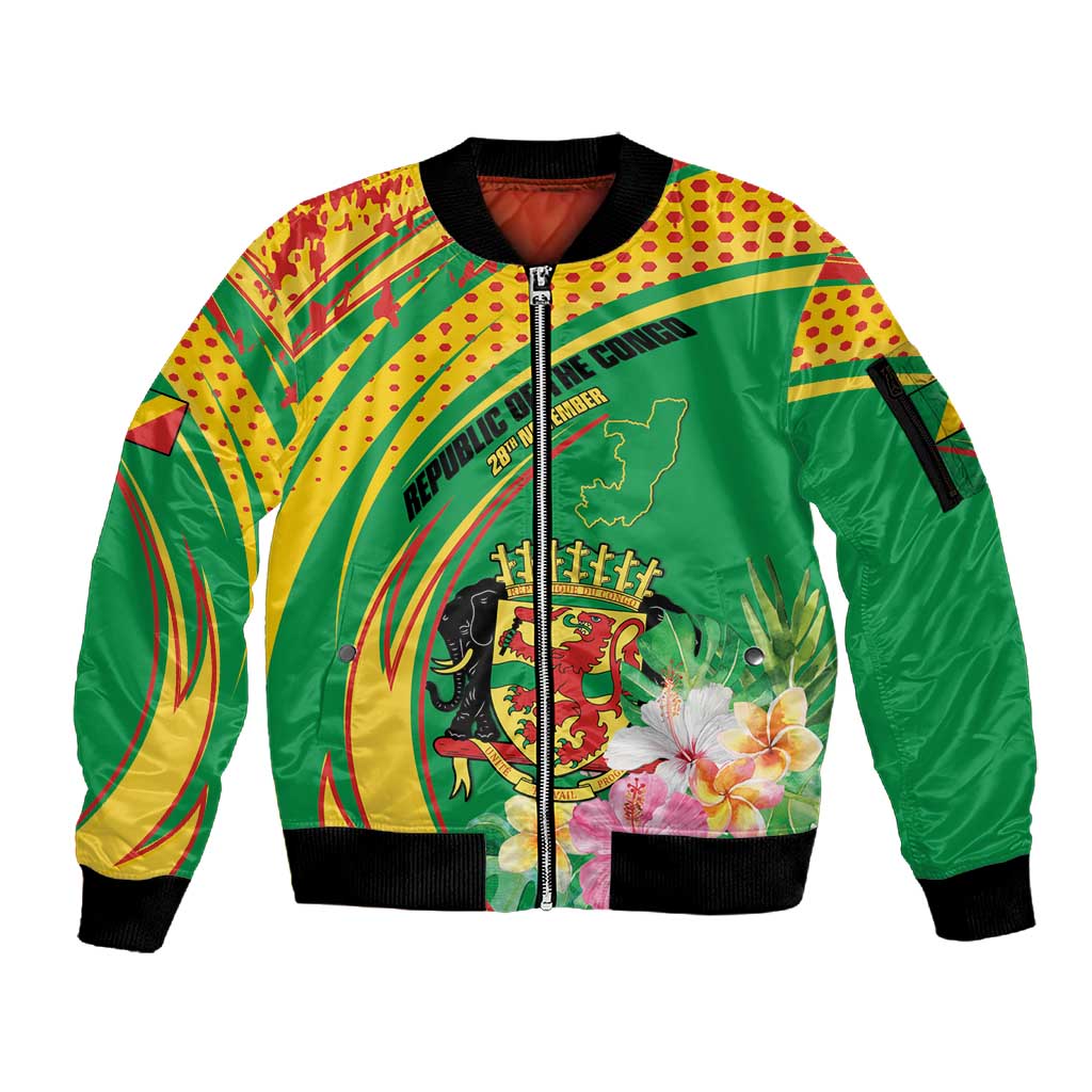 Personalized République du Congo Sleeve Zip Bomber Jacket Happy Republic Day - Grunge Style - African Pride