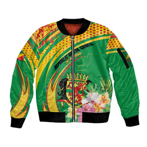 Personalized République du Congo Sleeve Zip Bomber Jacket Happy Republic Day - Grunge Style - African Pride
