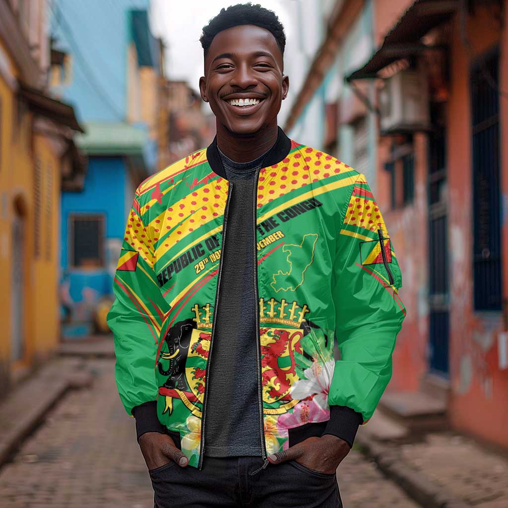 Personalized République du Congo Sleeve Zip Bomber Jacket Happy Republic Day - Grunge Style - African Pride
