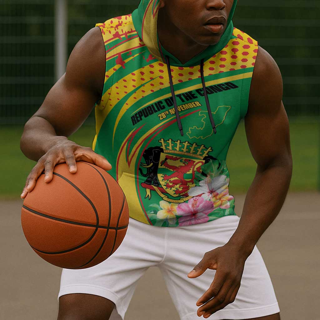 Personalized République du Congo Sleeveless Hoodie Happy Republic Day - Grunge Style - African Pride
