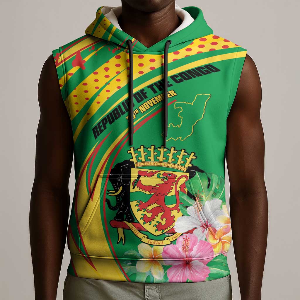 Personalized République du Congo Sleeveless Hoodie Happy Republic Day - Grunge Style - African Pride