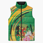 Personalized Congo Republic Day Sleeveless Puffer Jacket Coat Of Arms With Tropical Flower
