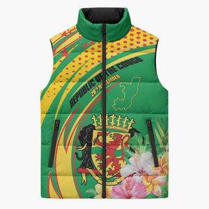 Personalized Congo Republic Day Sleeveless Puffer Jacket Coat Of Arms With Tropical Flower