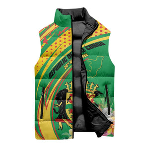 Personalized Congo Republic Day Sleeveless Puffer Jacket Coat Of Arms With Tropical Flower