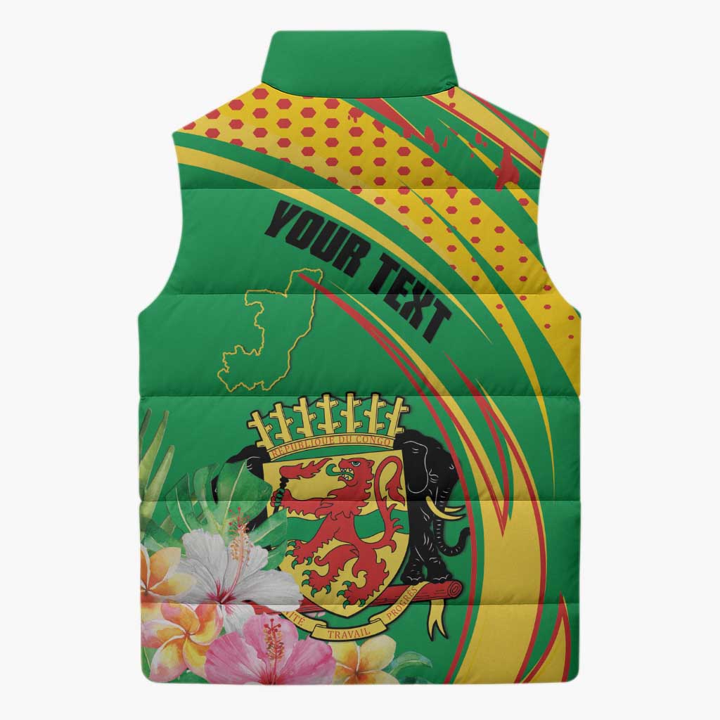 Personalized Congo Republic Day Sleeveless Puffer Jacket Coat Of Arms With Tropical Flower
