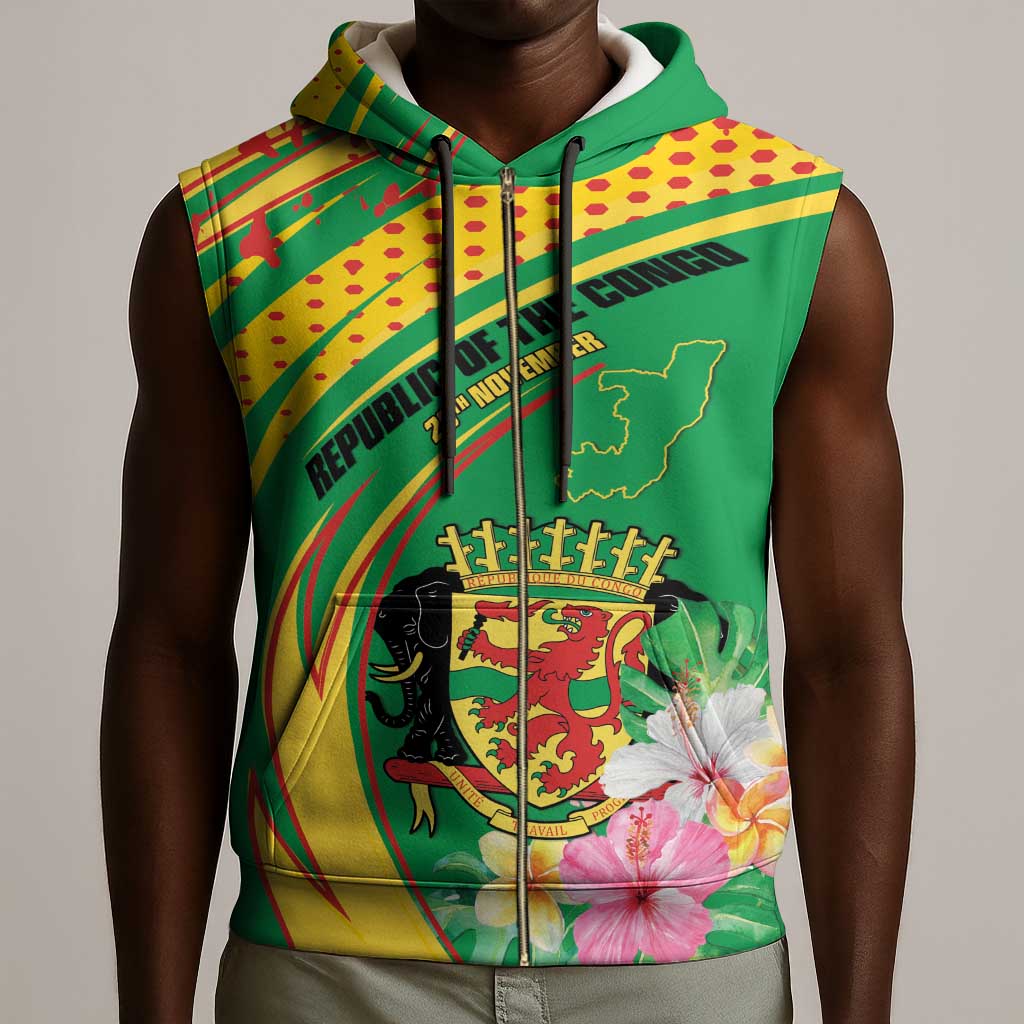 Personalized République du Congo Sleeveless Zip Hoodie Happy Republic Day - Grunge Style - African Pride
