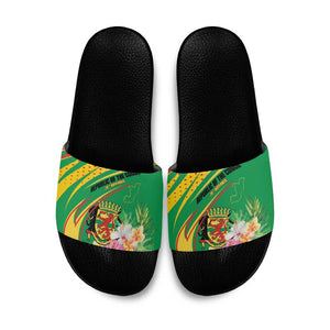 Congo Republic Day Slide Sandals Coat Of Arms With Tropical Flower