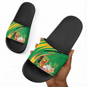 Congo Republic Day Slide Sandals Coat Of Arms With Tropical Flower