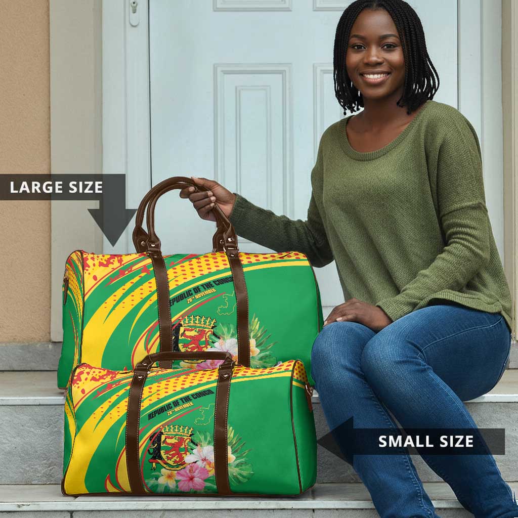 Congo Republic Day Travel Bag Coat Of Arms With Tropical Flower