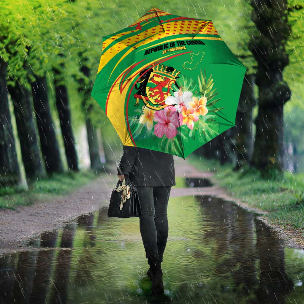 Congo Republic Day Umbrella Coat Of Arms With Tropical Flower
