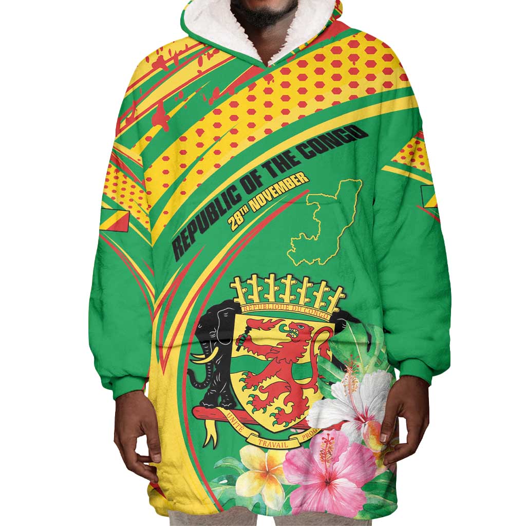 Personalized République du Congo Wearable Blanket Hoodie Happy Republic Day - Grunge Style - African Pride