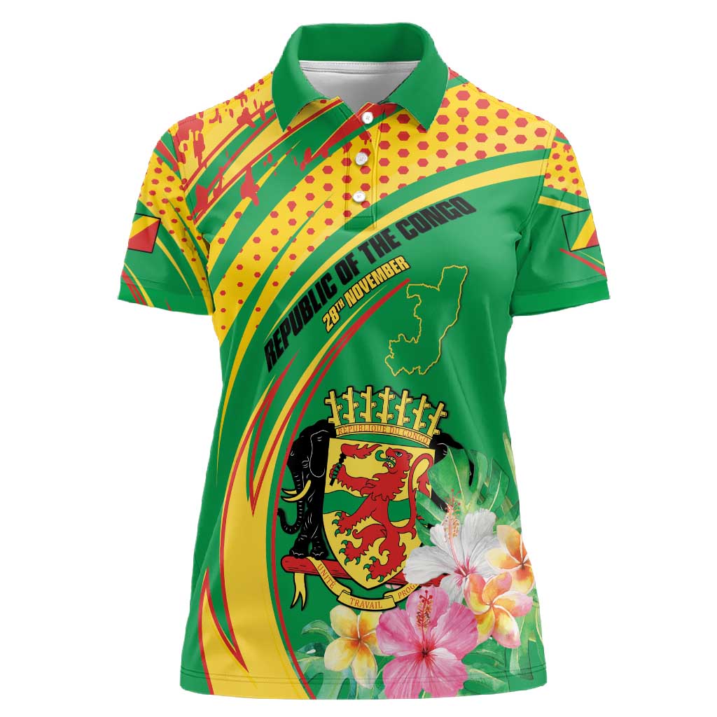 Personalized République du Congo Women Polo Shirt Happy Republic Day - Grunge Style - African Pride