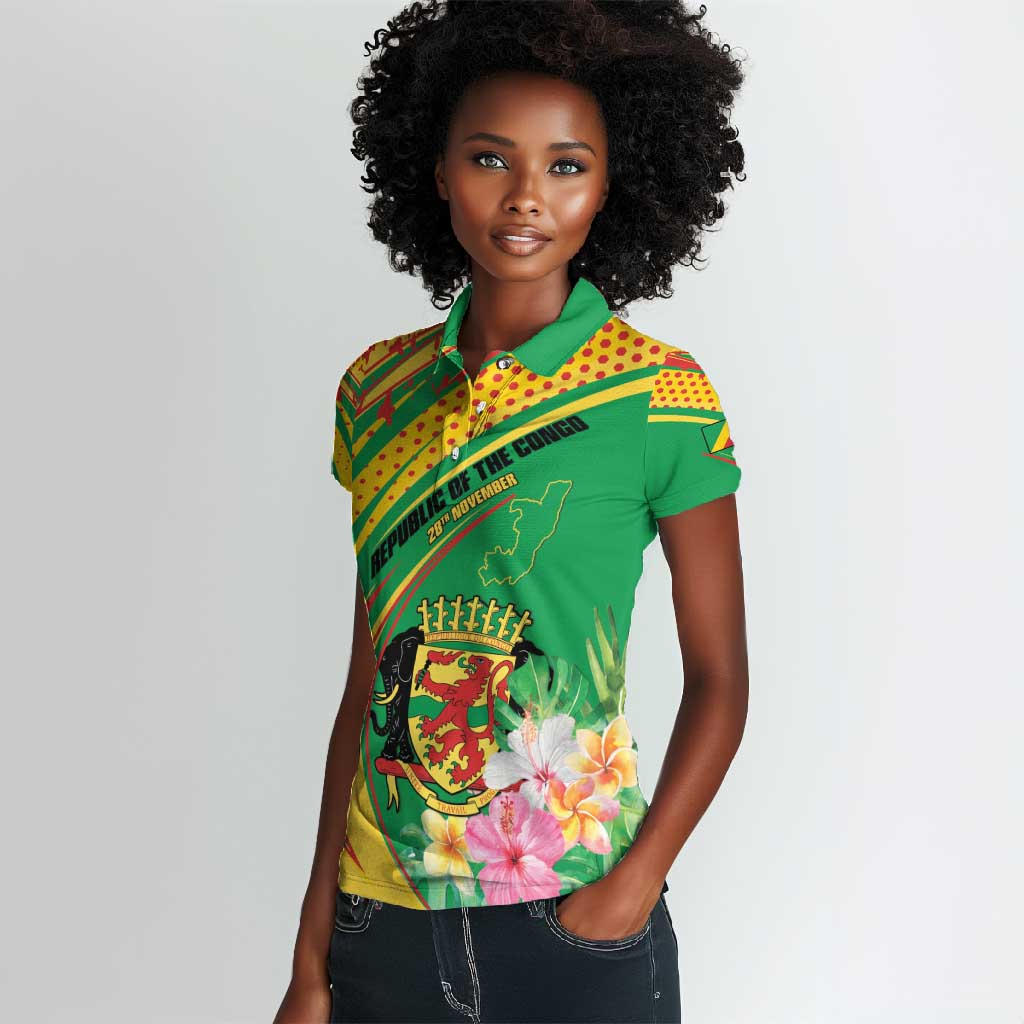 Personalized République du Congo Women Polo Shirt Happy Republic Day - Grunge Style - African Pride