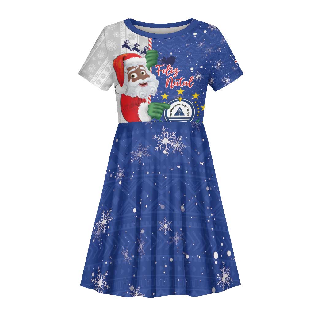 Afro Christmas in Cape Verde Kid Short Sleeve Dress Black Santa Felix Natal - African Pride