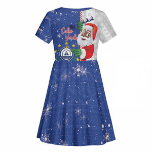Afro Christmas in Cape Verde Kid Short Sleeve Dress Black Santa Felix Natal - African Pride