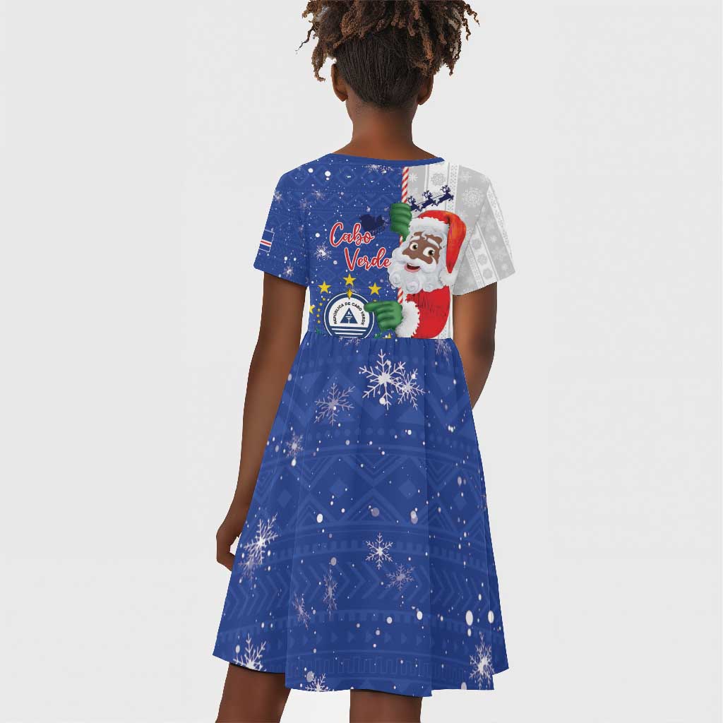 Afro Christmas in Cape Verde Kid Short Sleeve Dress Black Santa Felix Natal - African Pride