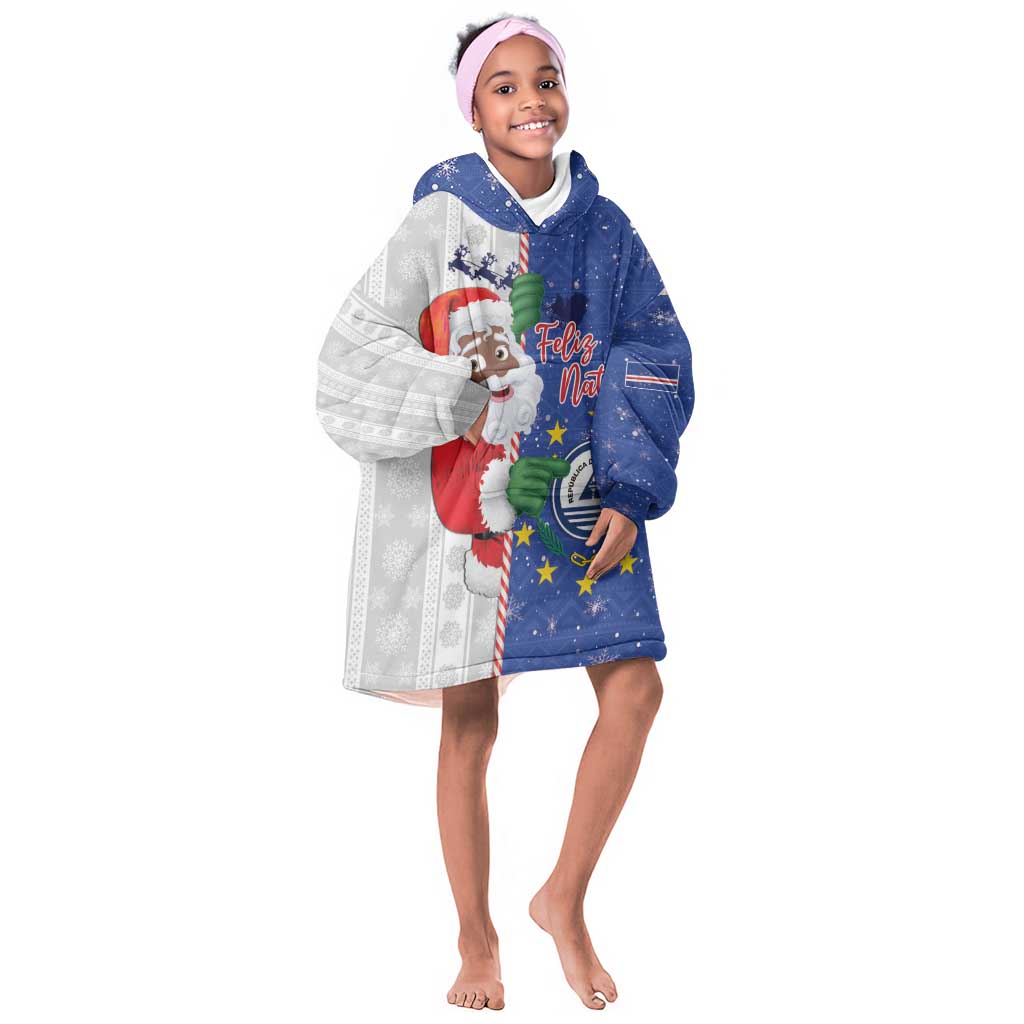 Afro Christmas in Cape Verde Kid Wearable Blanket Hoodie Black Santa Felix Natal - African Pride