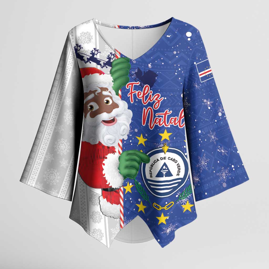 Cape Verde Christmas Kimono Sleeve Blouse Black Santa Felix Natal
