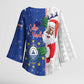 Cape Verde Christmas Kimono Sleeve Blouse Black Santa Felix Natal