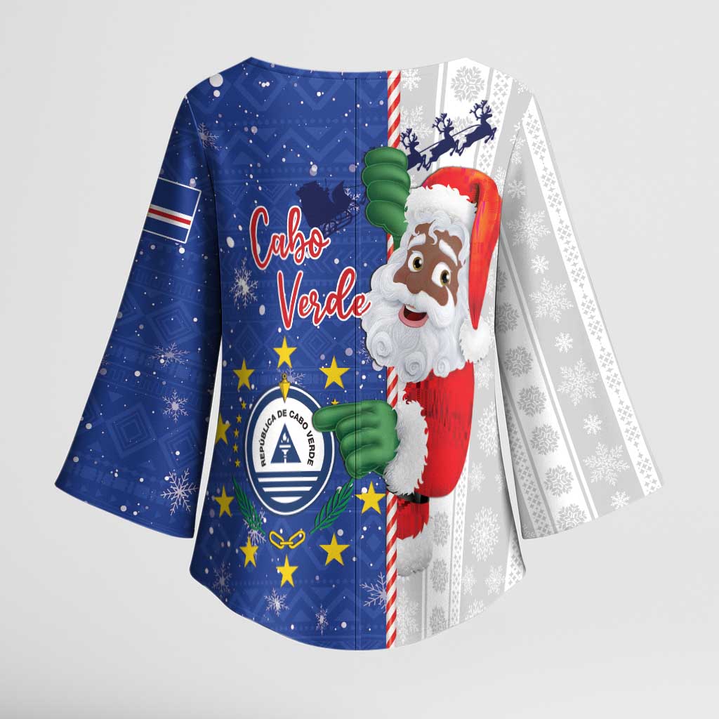 Cape Verde Christmas Kimono Sleeve Blouse Black Santa Felix Natal