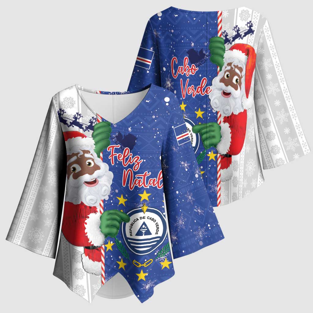 Cape Verde Christmas Kimono Sleeve Blouse Black Santa Felix Natal