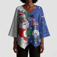 Cape Verde Christmas Kimono Sleeve Blouse Black Santa Felix Natal