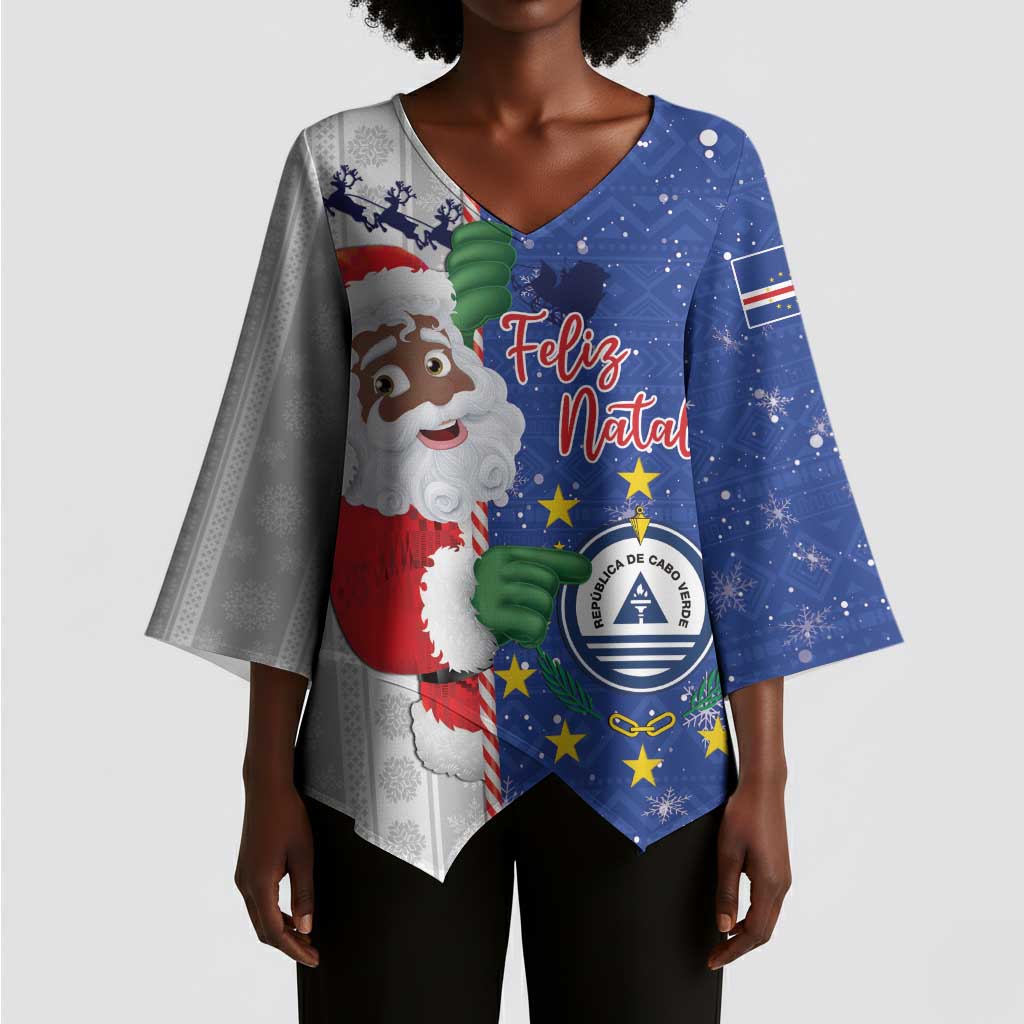 Cape Verde Christmas Kimono Sleeve Blouse Black Santa Felix Natal