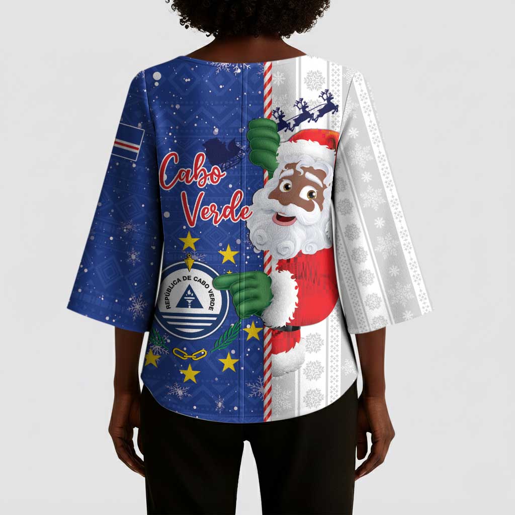 Cape Verde Christmas Kimono Sleeve Blouse Black Santa Felix Natal