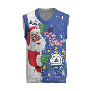 Afro Christmas in Cape Verde Christmas Knitted V-Neck Vest Black Santa Felix Natal - African Pride
