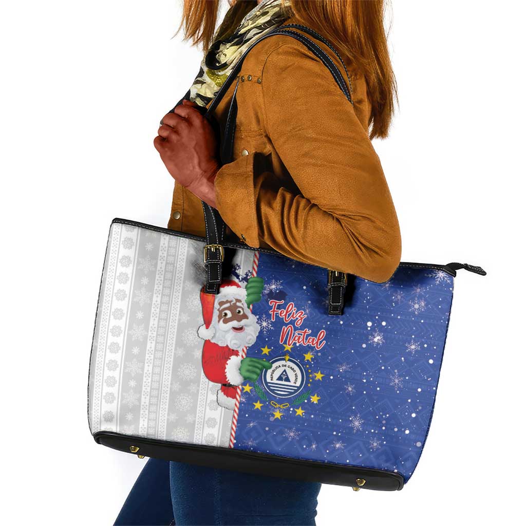 Afro Christmas in Cape Verde Leather Tote Bag Black Santa Felix Natal - African Pride
