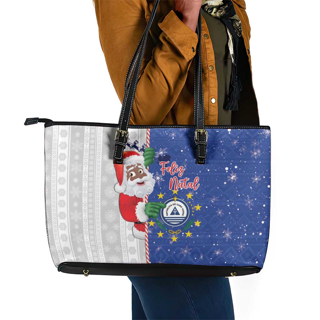 Afro Christmas in Cape Verde Leather Tote Bag Black Santa Felix Natal - African Pride